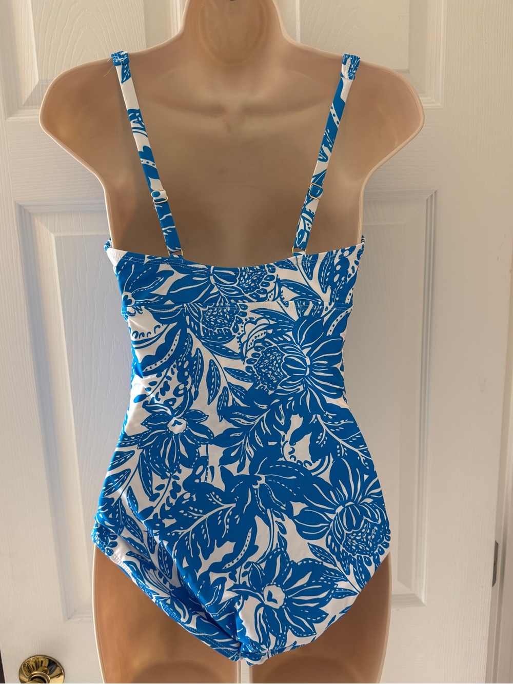 NEW 🌴Anne Cole Midnight V-Wire Blue Floral Shirred One Piece Swimsuit NWOT Sz 8 - Picture 3 of 9
